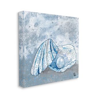 Stupell Home Decor Blue Ocean Pearl with Collage Patterned Seashell Canvas Wall Art
