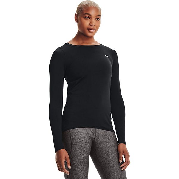 Under Armour Womens HeatGear Long Sleeve Knit Top,Black,Large