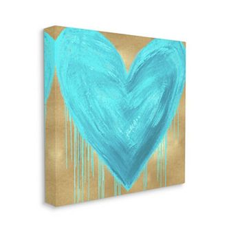 Stupell Home Decor Blue Heart with Paint Drip Canvas Wall Art