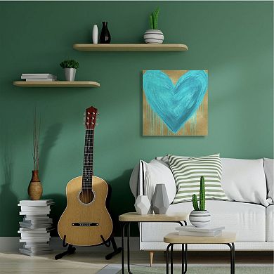 Stupell Home Decor Blue Heart with Paint Drip Canvas Wall Art