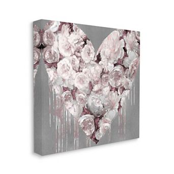 Stupell Home Decor Pink Rose Heart with Paint Drip Canvas Wall Art