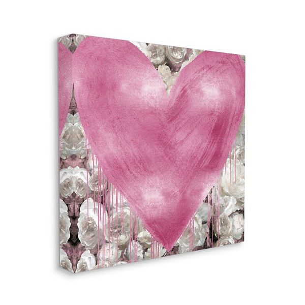 Stupell Home Decor Pink Heart over Roses with Paint Drip Canvas Wall Art