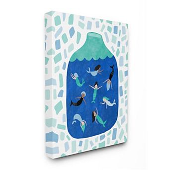 Stupell Home Decor Glass Jar Mermaids Canvas Wall Art