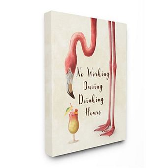 Stupell Home Decor No Working During Drinking Hours Flamingo Canvas Wall Art