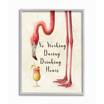 Stupell Home Decor No Working During Drinking Hours Flamingo Wall Art