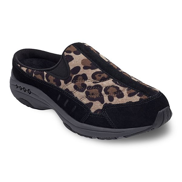 Easy Spirit Traveltime Women's Fashion Mules Color: Black Suede Leopard Size: 5.5