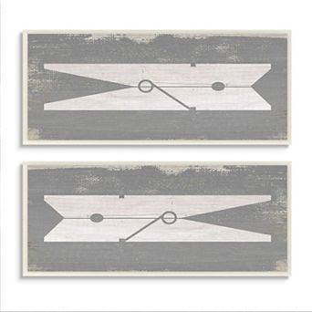 Stupell Home Decor Gray Clothespin Plaque Wall Art 2 pc Set
