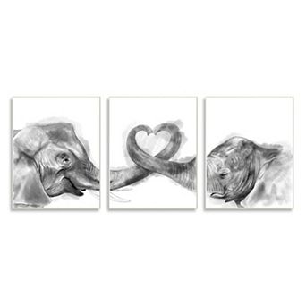 Stupell Home Decor Elephant Trunk Heart Plaque Wall Art 3 pc Set