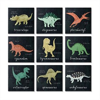 Stupell Home Decor Dinosaur Facts Canvas Wall Art 9 pc Set