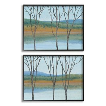 Stupell Home Decor Lakeside Landscape Black Framed Wall Art 2 pc Set