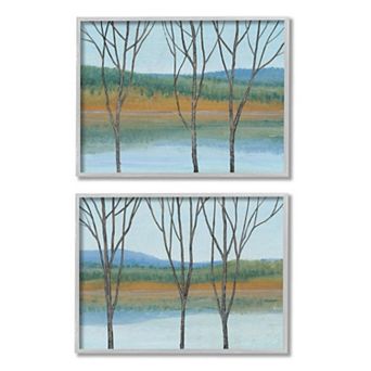Stupell Home Decor Lakeside Landscape Gray Framed Wall Art 2 pc Set