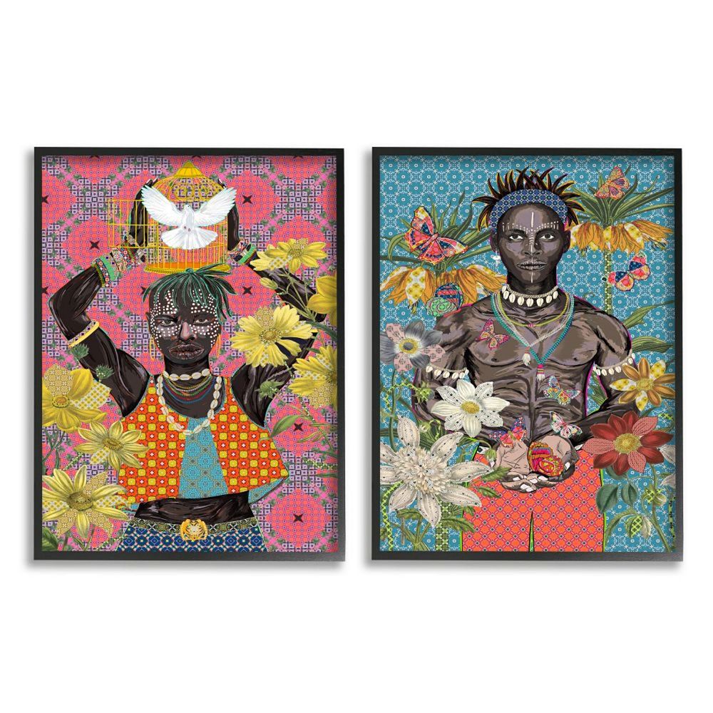 Stupell Home Decor Floral Figures Framed Wall Art 2-piece Set