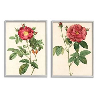Stupell Home Decor Vintage Flowers Gray Framed Wall Art 2 pc Set