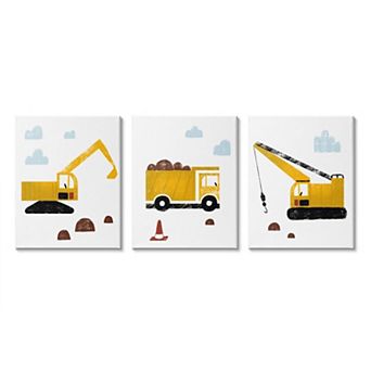 Stupell Home Decor Construction Trucks Crayon Illustraion Canvas Wall Art