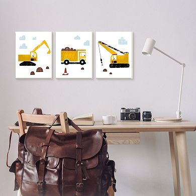 Stupell Home Decor Construction Trucks Crayon Illustraion Canvas Wall Art