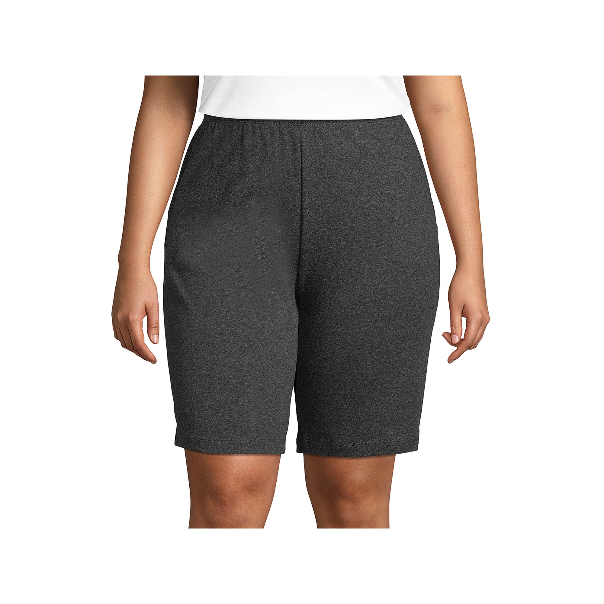 Plus Size Lands End Sport Knit Pull-On Shorts, Womens, Size: 1XL, Black