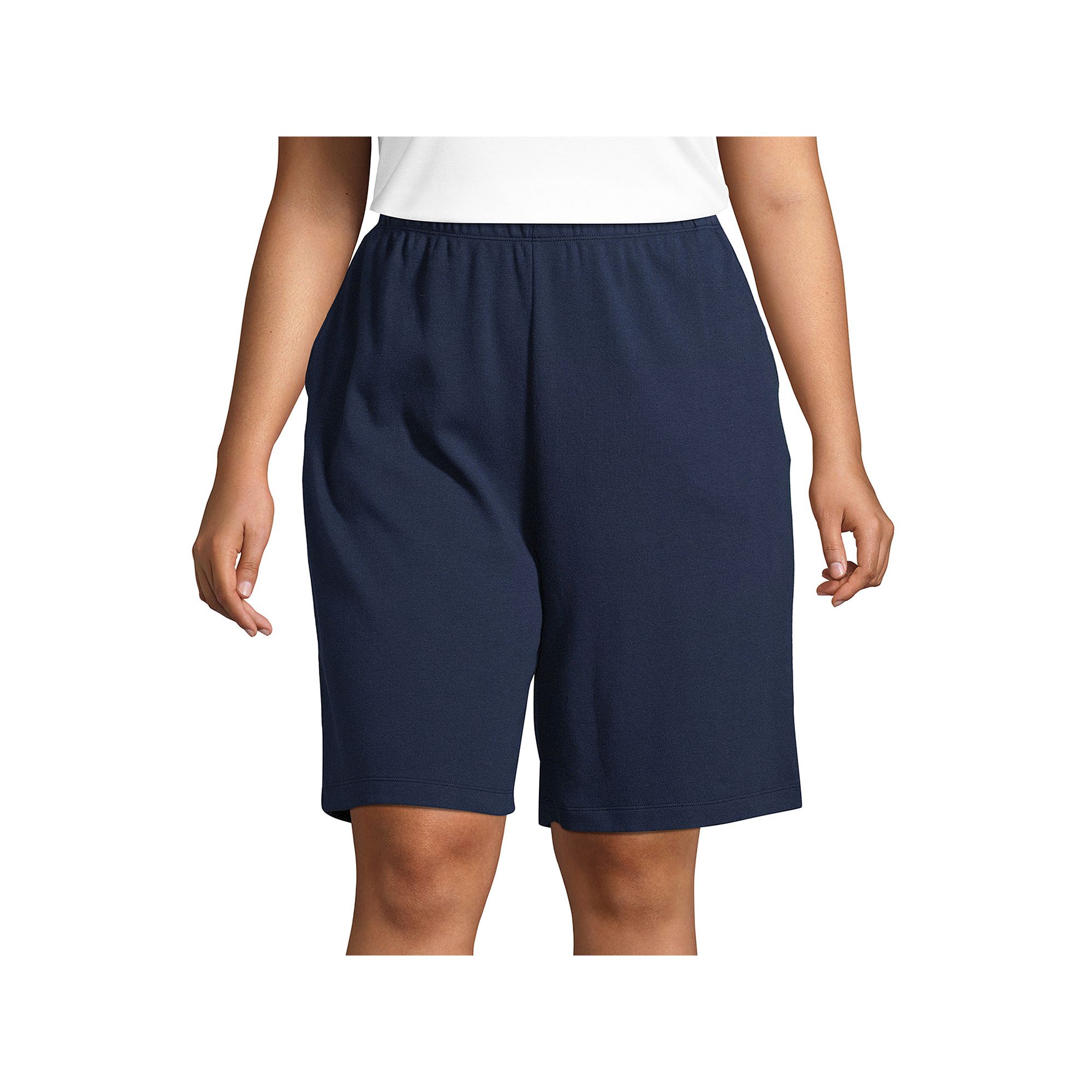 Plus Size Lands End Sport Knit Pull-On Shorts, Womens, Size: 1XL, Blue