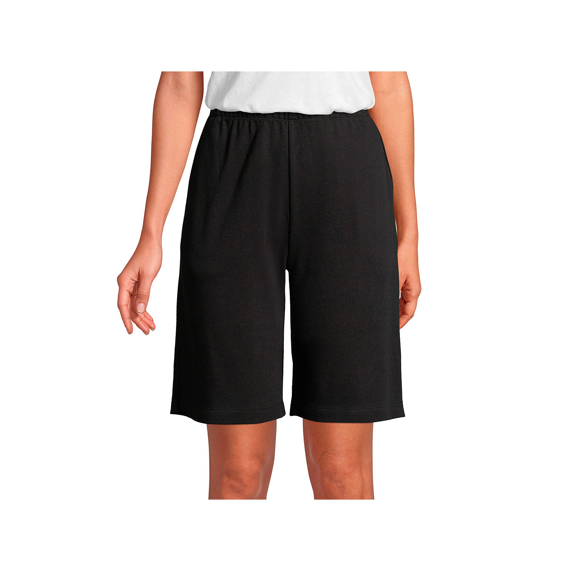 Petite Lands End Sport Knit Pull-On Shorts, Womens, Size: XS Petite, Blac