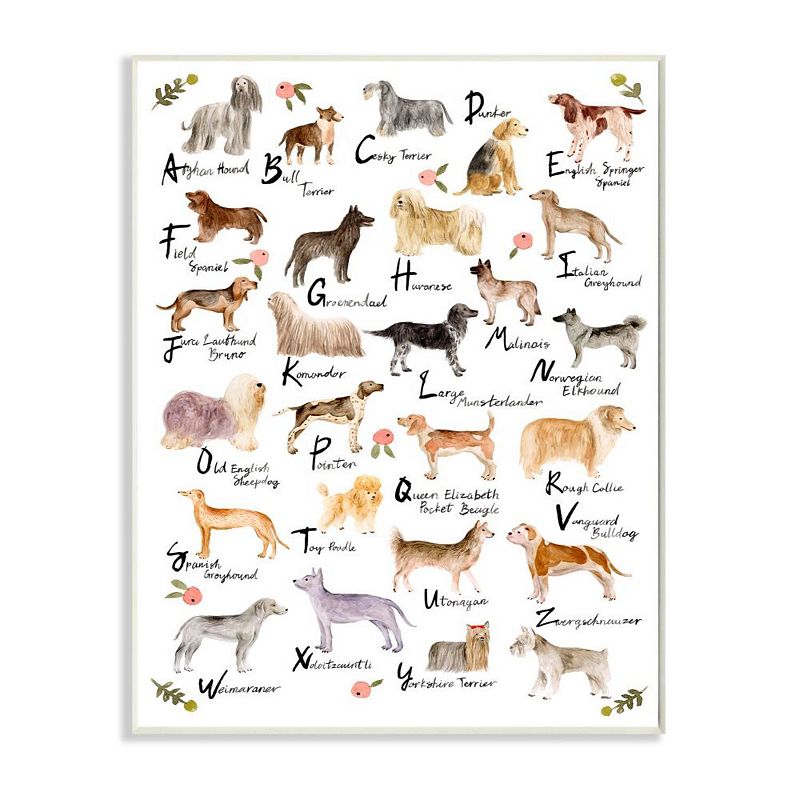 Stupell Home Decor Alphabet of Dogs Plaque Wall Art, White, 13X19
