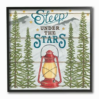 Stupell Home Decor Sleep Under the Stars Adventure Phrase with Lamp Framed Wall Art