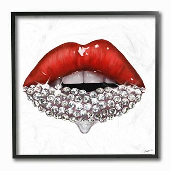 Stupell Home Decor Red Glam Lips with Glistening Cosmetic Stones Framed Wall Art