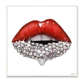 Stupell Home Decor Red Glam Lips with Glistening Cosmetic Stones Plaque Wall Art