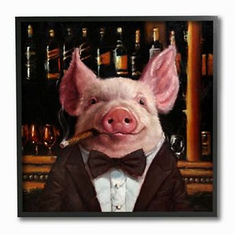 Stupell Home Decor Classy Pig at Cigar Bar Farm Animal Painting Framed Wall Art