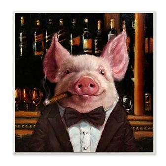 Stupell Home Decor Classy Pig at Cigar Bar Farm Animal Painting Plaque Wall Art