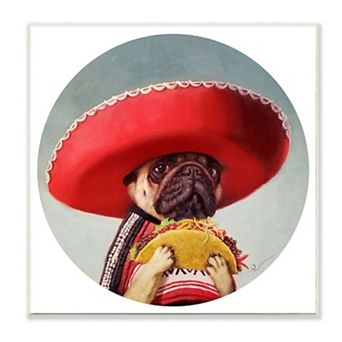 Stupell Home Decor Pug in Sombrero with Taco Fun Dog Painting Plaque Wall Art