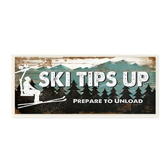 Stupell Home Decor Winter Rustic Ski Tips Up Sign Mountain Sports Wall Art