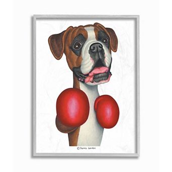 Stupell Home Decor Boxing Boxer Dog Simple Family Pet Illustration Wood Framed Wall Art
