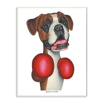 Stupell Home Decor Boxing Boxer Dog Simple Family Pet Illustration Wood Wall Art