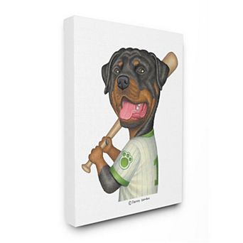 Stupell Home Decor Rottweiler Baseball Player Family Dog Sports Canvas Wall Art