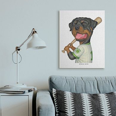 Stupell Home Decor Rottweiler Baseball Player Family Dog Sports Canvas Wall Art