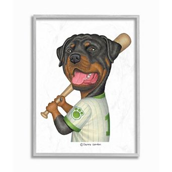 Stupell Home Decor Rottweiler Baseball Player Family Dog Sports Framed Wall Art