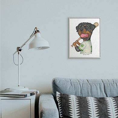 Stupell Home Decor Rottweiler Baseball Player Family Dog Sports Framed Wall Art