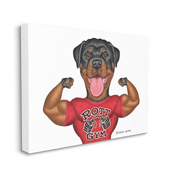 Stupell Home Decor Rott Gym Dog Pun Weightlifting Pet Illustration Canvas Wall Art