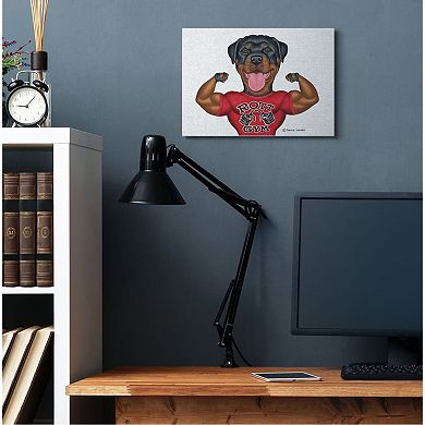 Stupell Home Decor Rott Gym Dog Pun Weightlifting Pet Illustration Canvas Wall Art