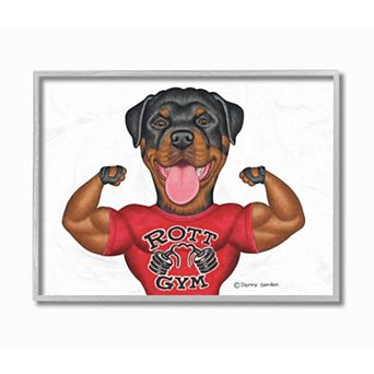Stupell Home Decor Rott Gym Dog Pun Weightlifting Pet Illustration Framed Wall Art