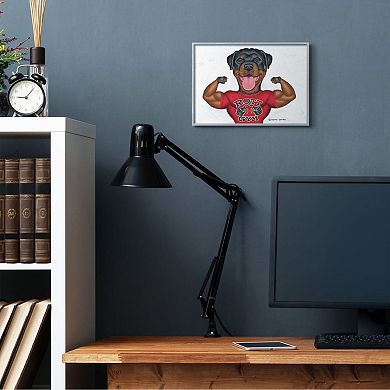 Stupell Home Decor Rott Gym Dog Pun Weightlifting Pet Illustration Framed Wall Art