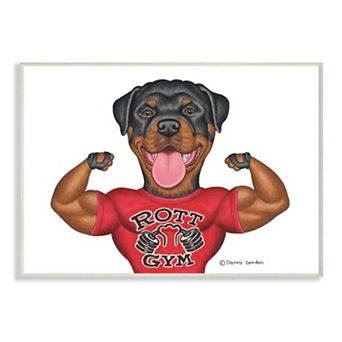 Stupell Home Decor Rott Gym Dog Pun Weightlifting Pet Illustration Wood Wall Art