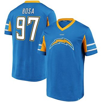 Men's Fanatics Branded Joey Bosa Powder Blue Los Angeles Chargers Hashmark Player Name & Number V-Neck Top