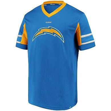 Men's Fanatics Branded Joey Bosa Powder Blue Los Angeles Chargers Hashmark Player Name & Number V-Neck Top