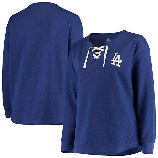 Women's Royal Los Angeles Dodgers Plus Size Lace-Up Thermal Long Sleeve T- Shirt