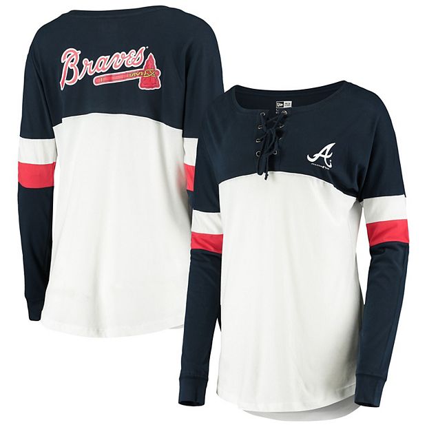 Women's New Era White/Navy Atlanta Braves Lace-Up Long Sleeve T-Shirt