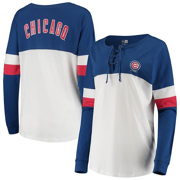 Women's New Era White/Royal Chicago Cubs Lace-Up Long Sleeve T-Shirt