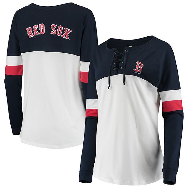 Women's New Era White/Navy Boston Red Sox Lace-Up Long Sleeve T-Shirt