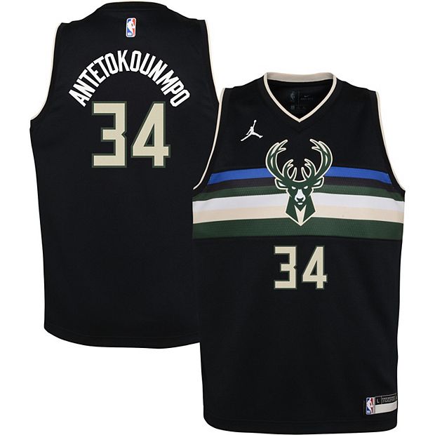 Youth Milwaukee Bucks Giannis Antetokounmpo Jordan Brand Black Statement  Edition Name & Number T-Shirt