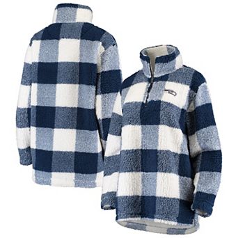 Women's G-III 4Her by Carl Banks Navy Seattle Seahawks Sherpa Plaid Quarter-Zip Jacket