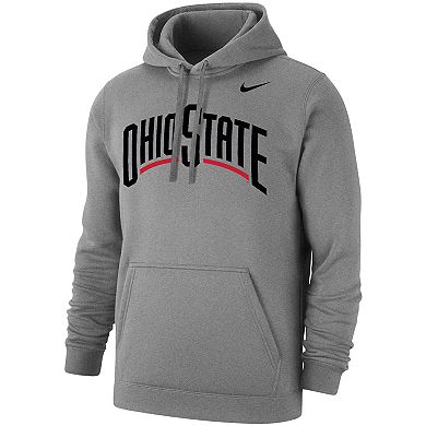 Men's Nike Heather Gray Ohio State Buckeyes Wordmark Logo Club Pullover ...